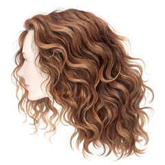 Naklejka premium Watercolor Portrait of a Woman with Long Wavy Hair on Transparent Background