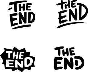The end title card design vector illustration set for movies and book endings final scene concept editable stock vector illustration