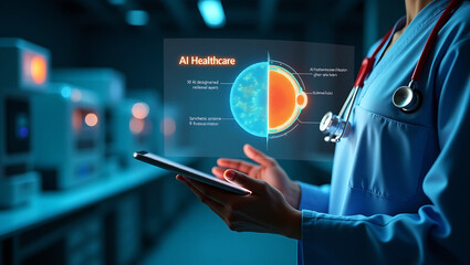 Medical doctor and medical technology and futuristic concept, Modern medical technology and innovation. Doctor using laptop and health medical network connection icon on virtual screen interface