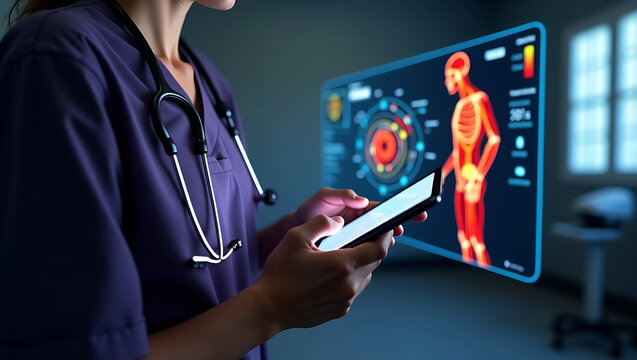 Medical doctor and medical technology and futuristic concept, Modern medical technology and innovation. Doctor using laptop and health medical network connection icon on virtual screen interface - Powered by Adobe