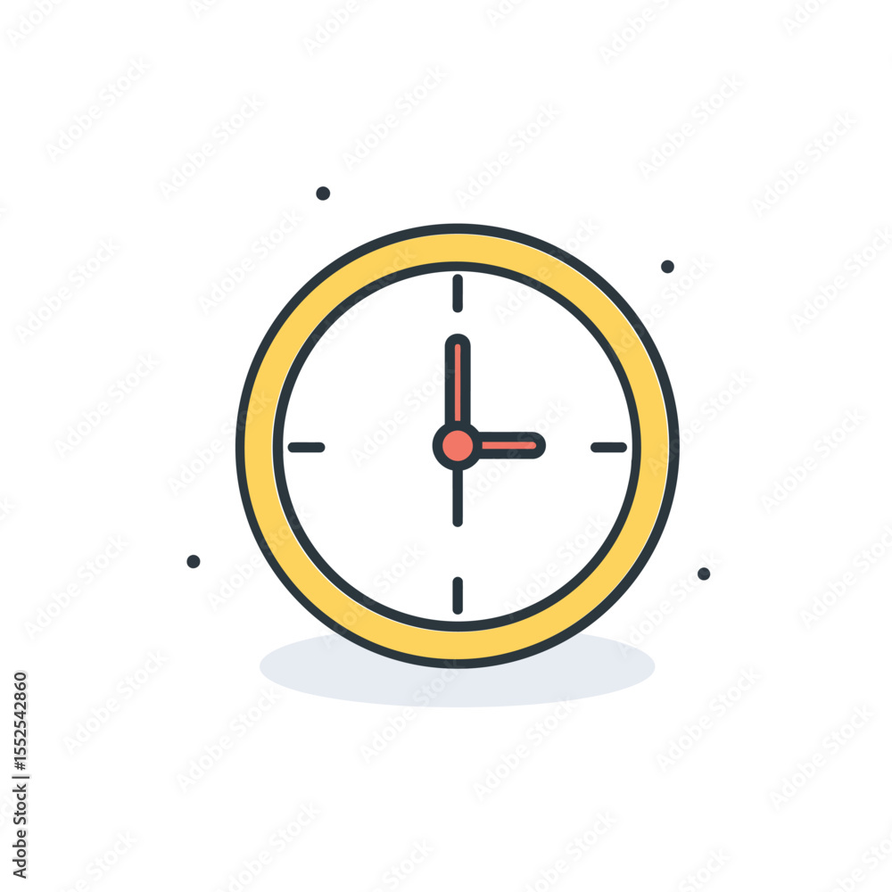 Poster illustration of a clock with yellow border showing approximate time of 100