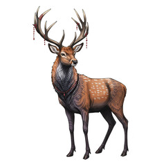 Realistic Illustration of Brown Deer Buck Stag with Antlers on Transparent