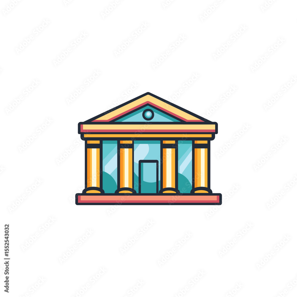 Poster isolated building architecture with columns on transparent background
