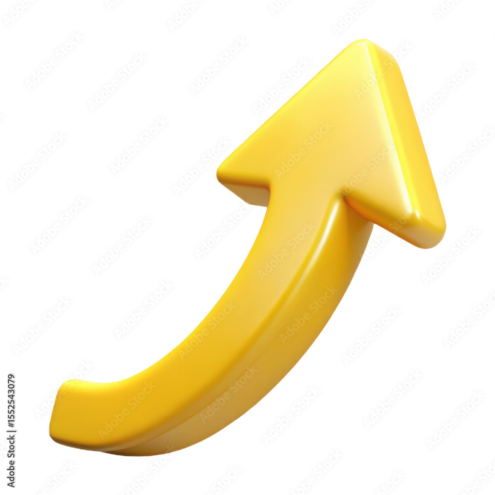 Fototapete a bright yellow 3d rendered arrow curves upwards indicating progress and success isolated on transpa
