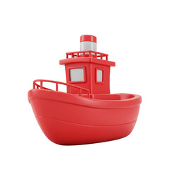 Red 3D Boat on Transparent Background for Maritime Transport Illustration