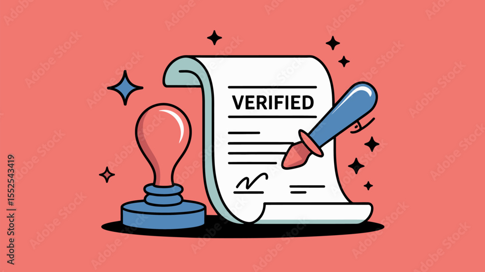 Poster Verified document illustration for authentication and approval process concept design vector image editable stock vector illustration