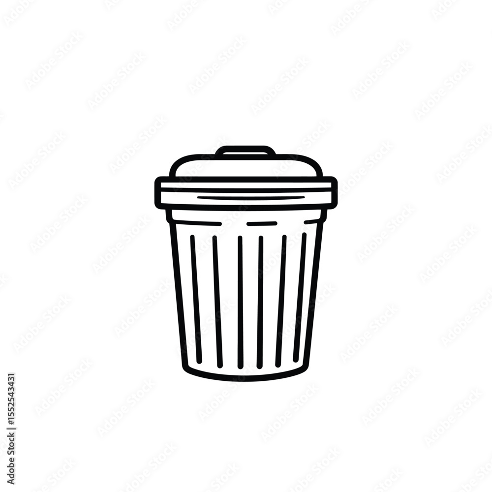 Poster isolated trashcan outline icon with lid on transparent background, minimalist design