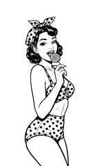 Retro Cartoon Pinup Girl with Lollipop Sweet Sexy and Vintage