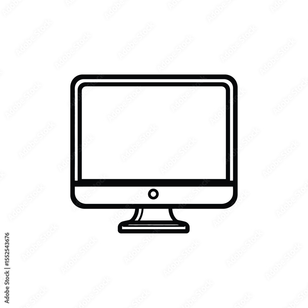 Poster line art illustration of a desktop computer monitor with stand and on/off button
