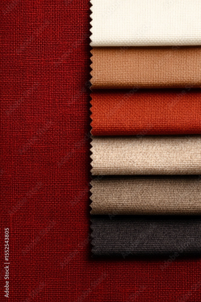 Poster fabric swatches in various colors arranged neatly, showcasing textures and patterns for design inspi
