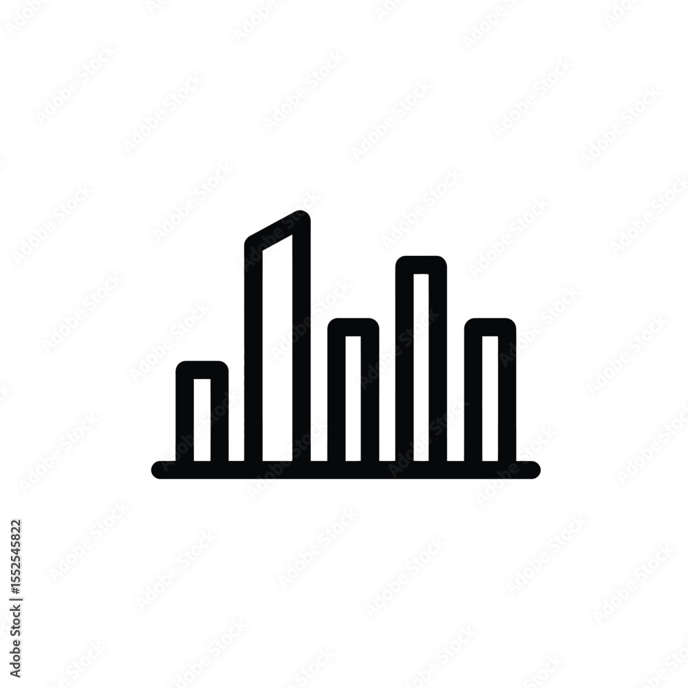Poster outlined black bar graph illustrating data analysis and statistics on white background