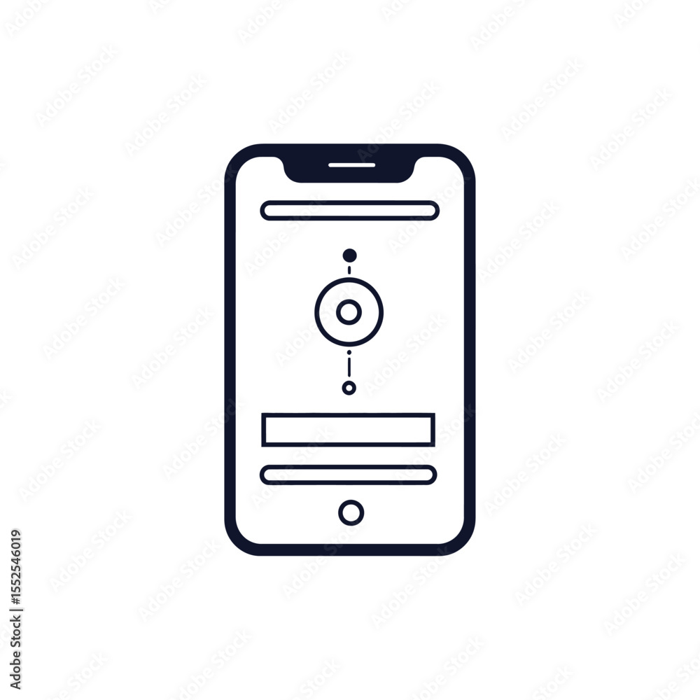Poster phone interface outline with circle, line, square shapes and transparent background