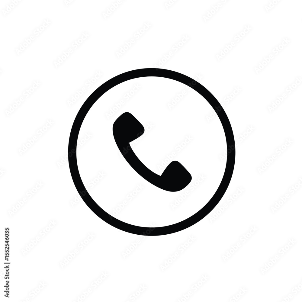 Poster phone receiver icon in a black circle on transparent background call sign design
