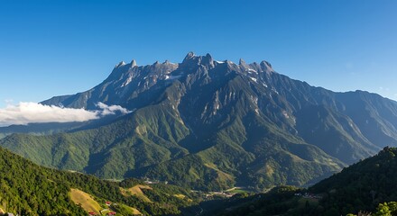 Naklejka premium Majestic Mount Kinabalu A Breathtaking Panorama of Borneo's Highest Peak