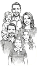 Vintage Family Portrait Illustration Togetherness Happy Parents Children