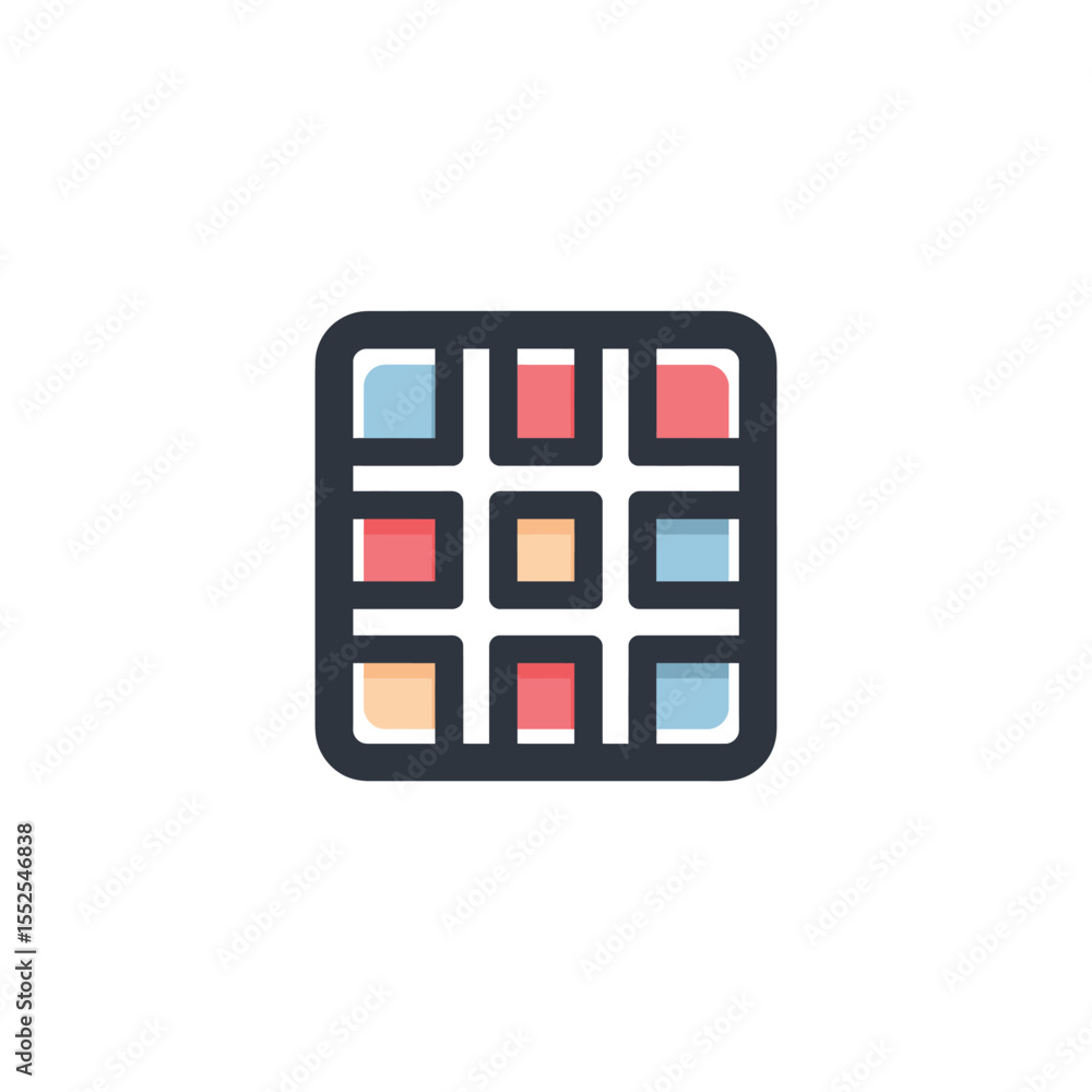 Poster rounded square grid with colorful squares, isolated on white background, app icon