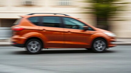 Fototapeta premium A moving car blurred in motion, warm terracotta and cool teal contrasting colors, earthy and cool aesthetic, high resolution