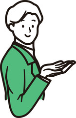 笑顔で案内をしているビジネスマンのシンプルな上半身のイラスト素材