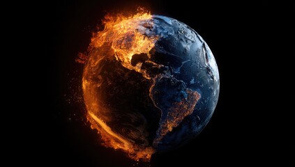 Earth half engulfed in flames