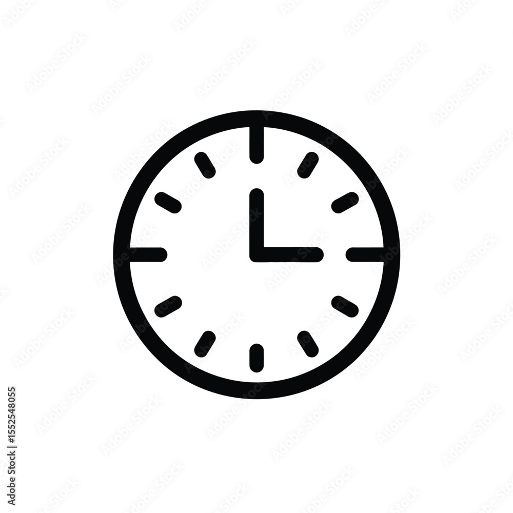 Poster simple clock icon showing 3 o'clock time, illustration and design element