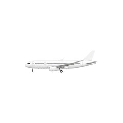 Fototapeta premium Commercial airplane in flight with extended wings and aerodynamic design isolated on white background