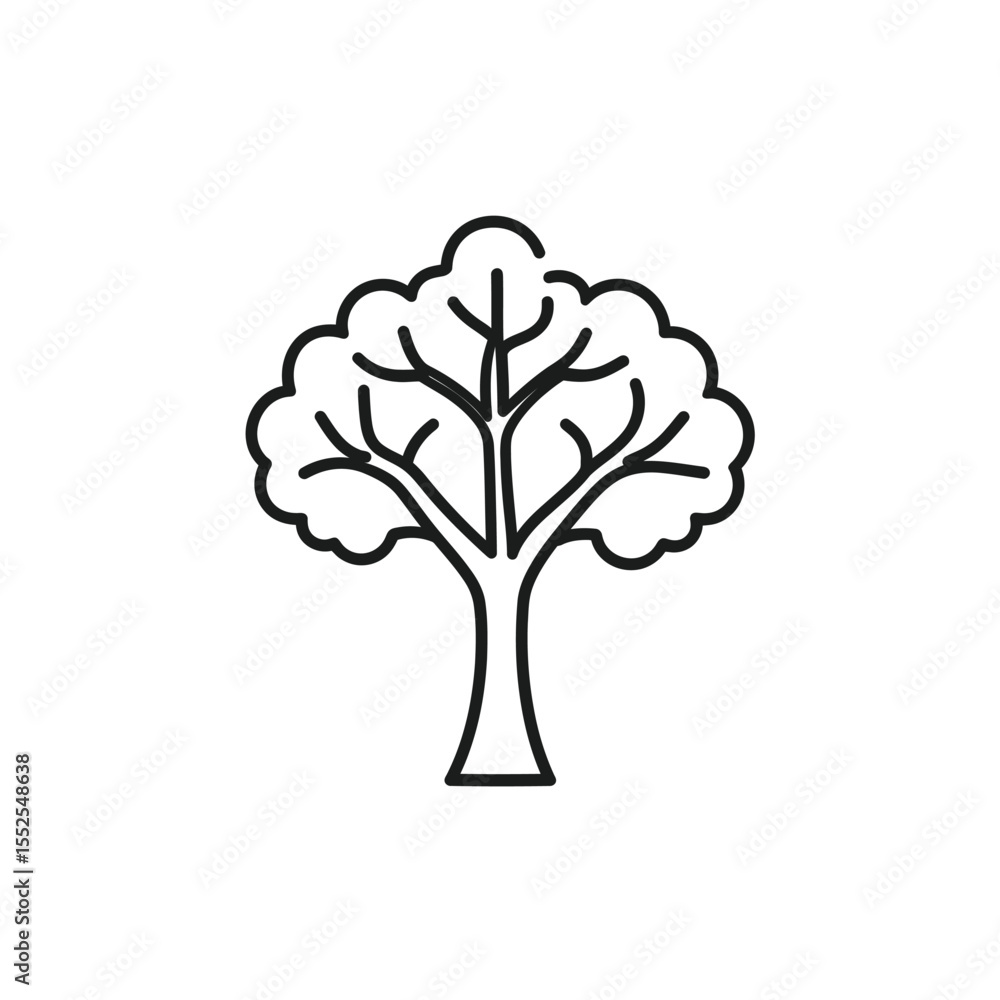 Poster stylized outline illustration of a simple deciduous tree with visible branches and trunk