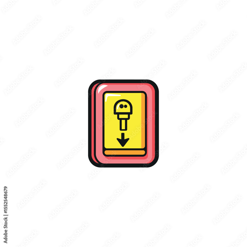 Poster stylized rectangular icon featuring a gear shift knob with downward arrow indicator