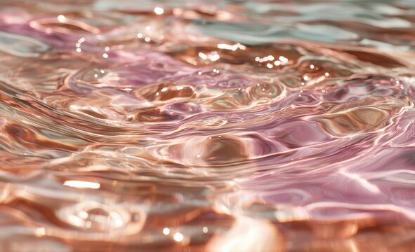Close-up of gently swirling water, exhibiting a captivating interplay of light and color. The surface displays subtle ripples and reflections, creating an abstract and ethereal texture