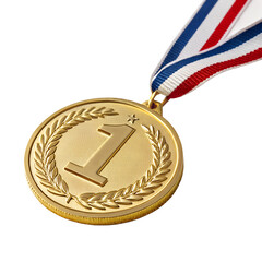 Gold First Place Medal with Ribbon on Transparent Background