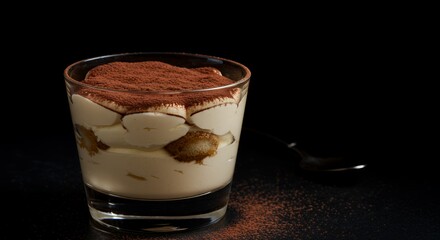 Indulge in the rich layers of this decadent tiramisu, perfectly presented in a glass.