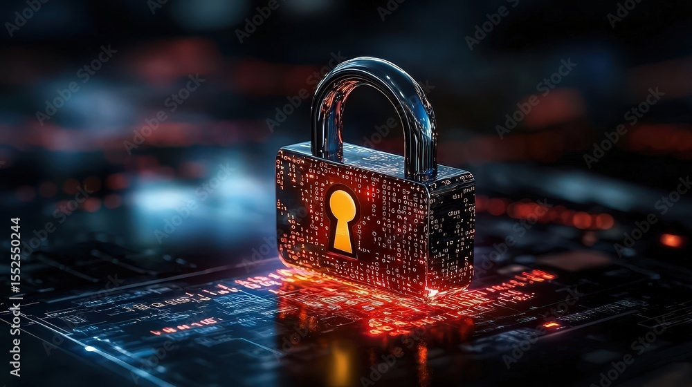 Aufkleber Securing digital data lock and binary code fusion cybersecurity abstract dark close-up protection concept