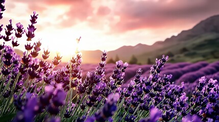 Obraz premium Lavender fields in bloom at sunset provence nature photography serene environment vibrant viewpoint