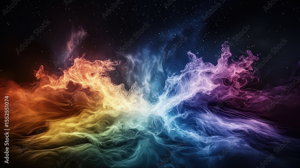 Poster Cosmic light patterns displaying aurora-like effects universe digital art abstract night sky visual experience
