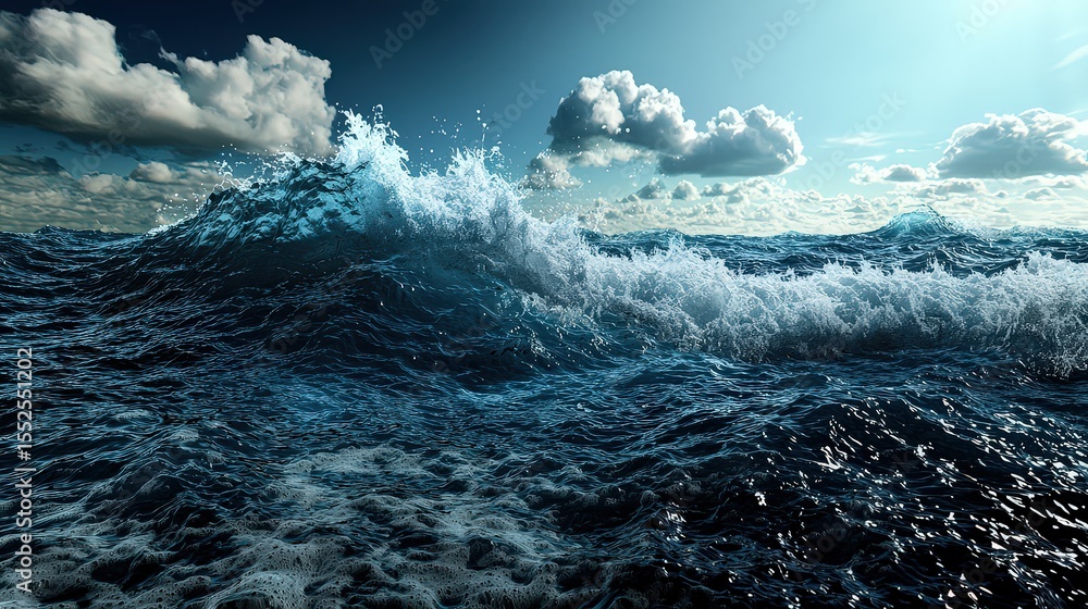 Poster Dynamic ocean waves rolling and overlapping in coastal landscape captured in serene environment and tranquil viewpoint