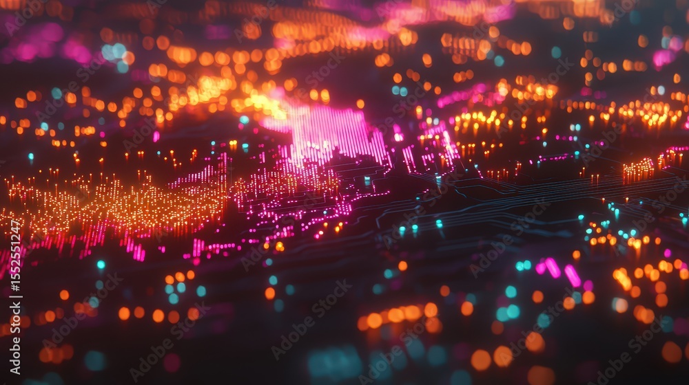 Aufkleber Futuristic cybernetic background layers of colorful data in digital space visual art