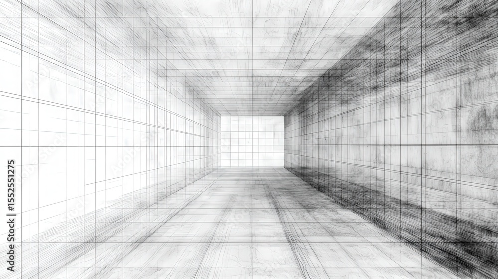 Aufkleber Abstract grid structure deconstructing lines in a minimalist space digital art contemporary environment artistic view