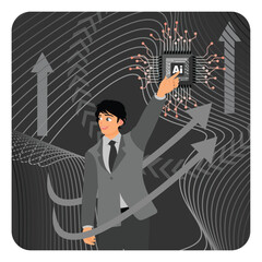 Businessman Touching AI to Embrace AI Technology for Digital Marketing and Financial Success.