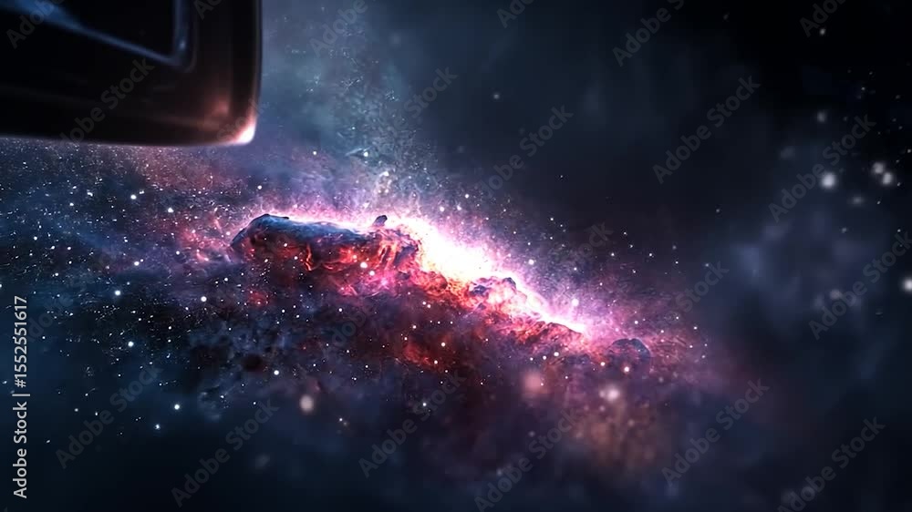 Poster vibrant nebula and starfield in deep space with glowing colors and dark background