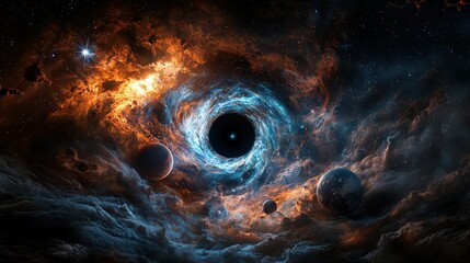 Black hole gateway cosmic swirling phenomenon in space digital art nebulous environment captivating viewpoint
