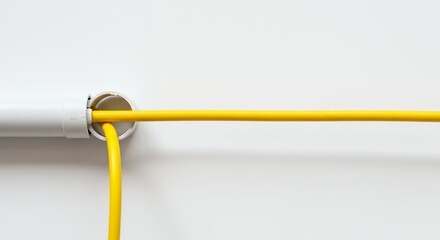 Yellow electrical cable connected to white wall outlet
