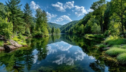 Tranquil lake reflecting a vibrant sky