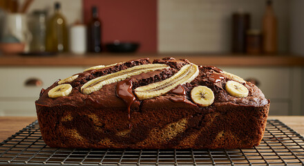 Delicious Homemade Chocolate Banana Bread Loaf Dessert