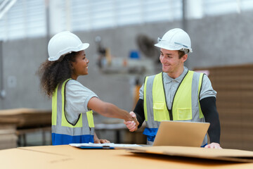 Professional worker team in safety uniform, supervisor inspector in packaging stock order at...