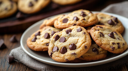 Plate of delicious chocolate chip cookies