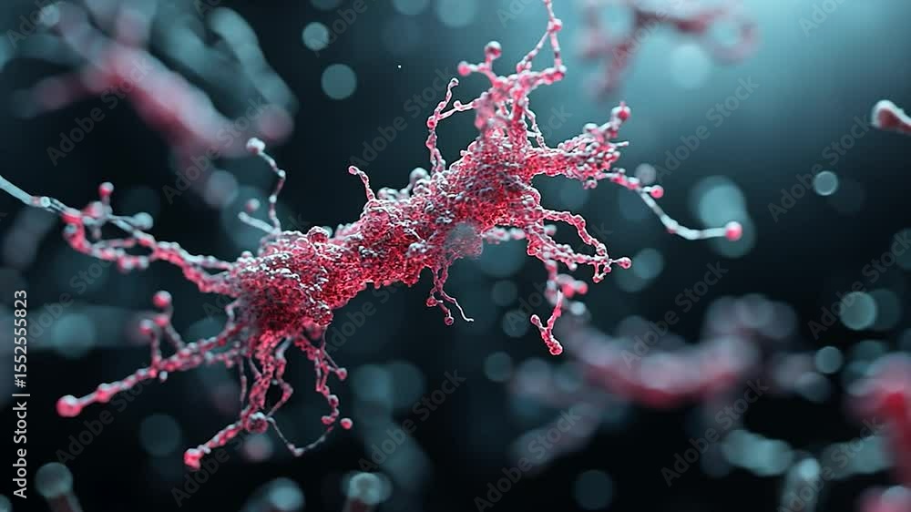 Aufkleber Abstract Microscopic Rendering Featuring Blue and Red Structures with Soft Focus Bokeh Effect