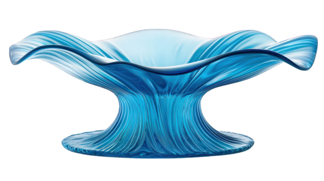Blue wavy glass centerpiece with flared, ruffled edges