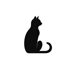 Black silhouette of a cat sitting in profile view against a white background showcasing a minimalist design and simple elegance for various creative uses