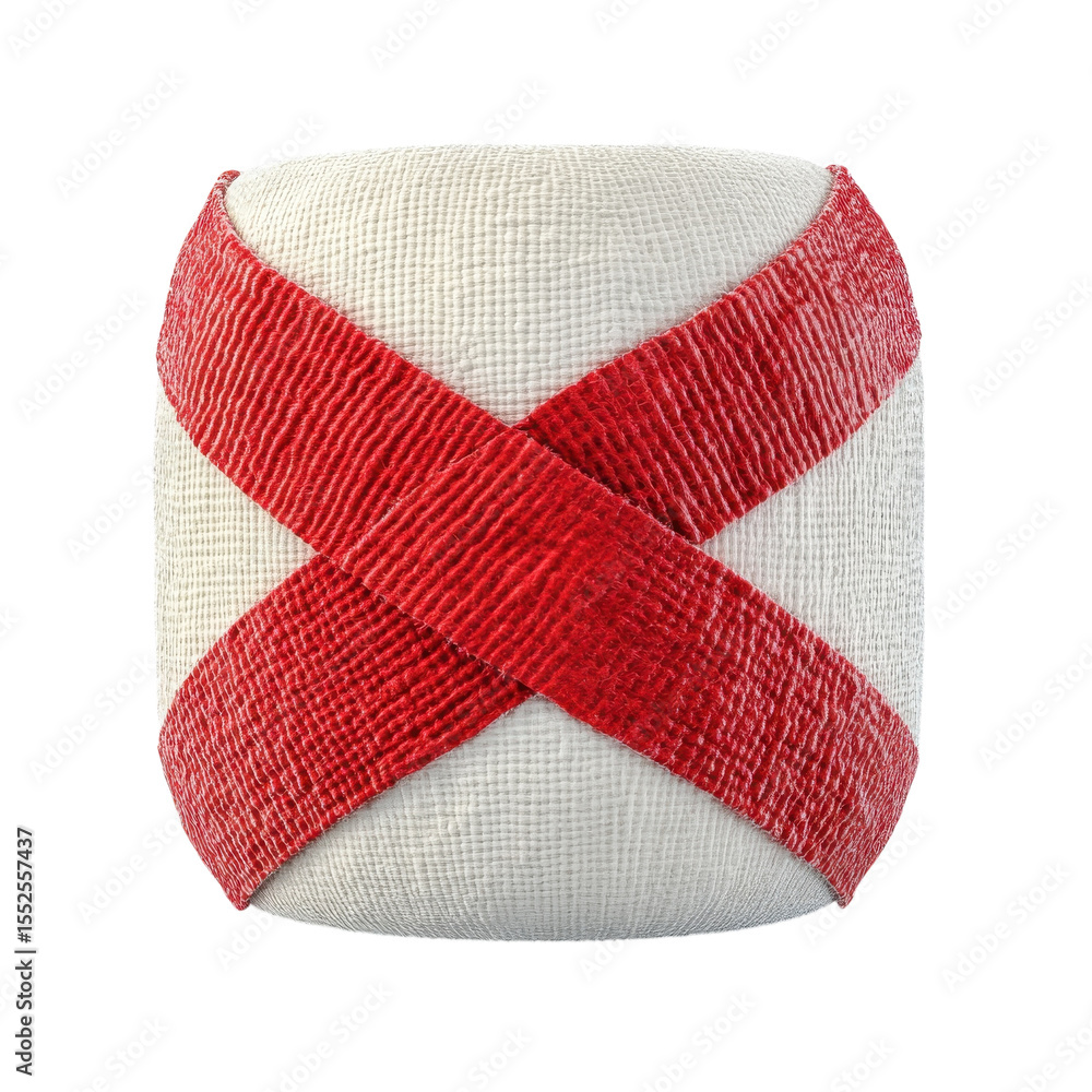 Aufkleber cube with red cross ribbons design texture graphic elements fabric style on transparent background
