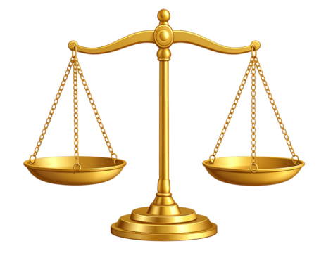 “Tilted Golden Scales of Justice with One Side Lower, Transparent PNG”.