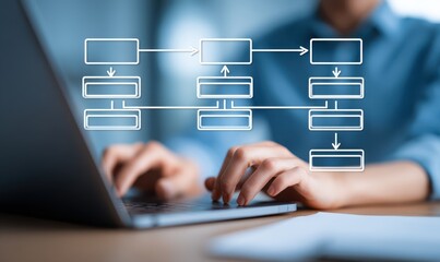 Businesswoman using laptop with flow chart
